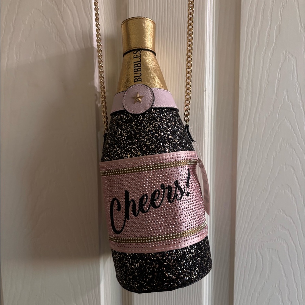 Aldo Black and Gold Glitter Bag with Pink Accents